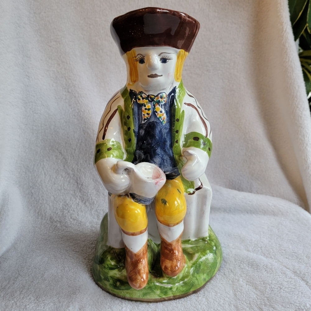 Portuguese Pottery Large Figural Man w/ Tankard Pitcher Toby Jug 11.5” Large EUC